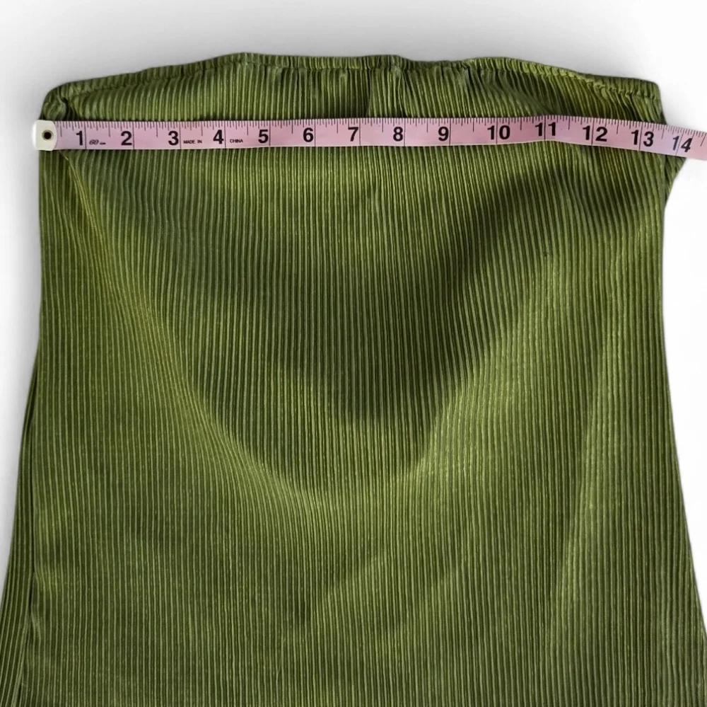 Green Pleated Matching Tube Top And Wide Leg Pants 2PC Set